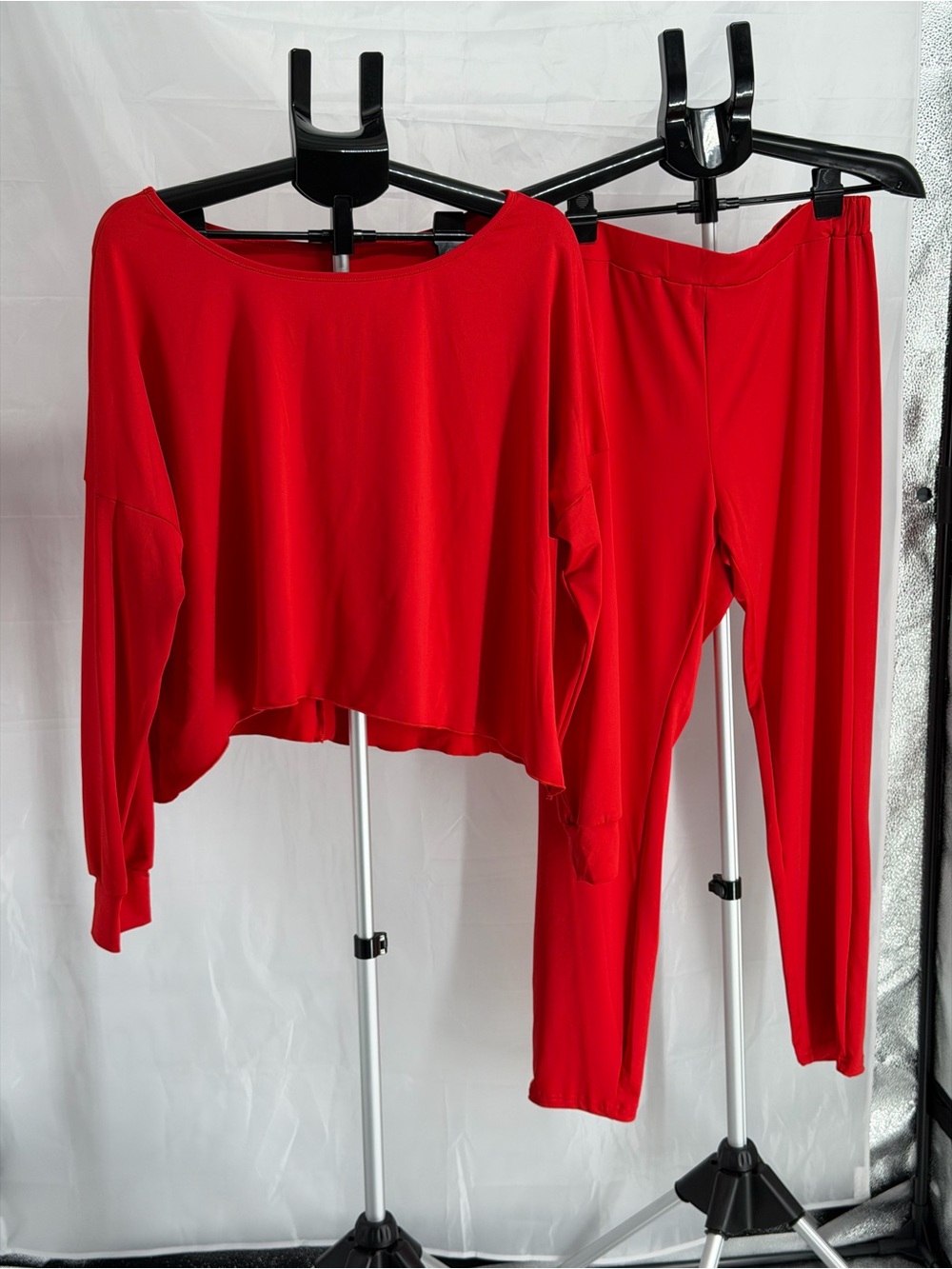 Lightweight Stretch Red 2 Pc Pantsuit Set Loungewear Sz Large Comfort Casual